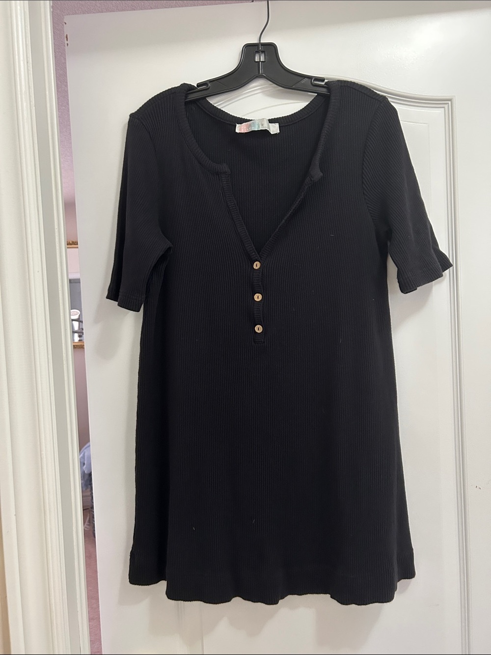 Free People Black Ribbed Henley Knit Dress